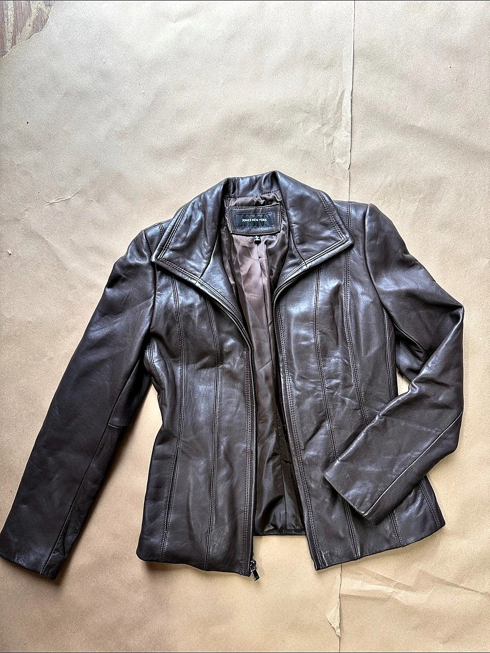 Jones New York Leather Moto Jacket in Brown Size Small